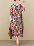 Cotton Linen Loose Printed Dresses For Women