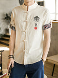 Men's Summer Short Sleeve Linen Blouse Shirt