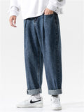 Plus Size Washed Solid Wide Leg Jeans For Men