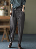 Ladies Thickened Roman Casual Elastic Waist Stitching Harem Cozy Pants