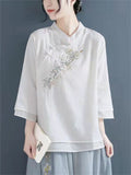 Women's Cotton Linen Stand Collar Shirts