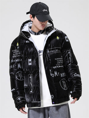 Thickened Street Fashion Glossy Hooded Down Jacket Men's Coats