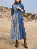 Female Embroidered Tulle Denim Asymmetrical Patchwork Dresses
