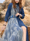 Female Embroidered Tulle Denim Asymmetrical Patchwork Dresses