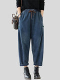 Leisure Washed Baggy Drawstring Jeans for Women