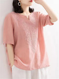 V-neck Embroidery Linen Shirts