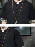 Stand Collar Cranes Embroidered Short Sleeve Sets