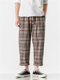 Plaid Drawstring Contrast Color Pants