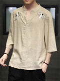 Chinese Style Crane Casual Half Sleeve Men's Shirts