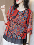 Round Neck Short Sleeve Printed Chiffon Shirts