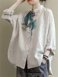 Ladies Vogue Spring Autumn Linen Oversized Chic Shirts