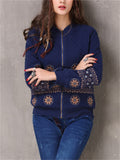 Retro Embroidery Stand Collar Zipper Jackets