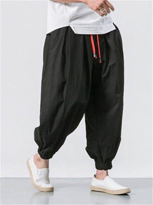Vintage Japanese Street Style Loose Cozy Linen Pants for Men
