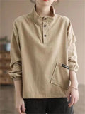 Corduroy Autumn Winter Literary Solid Slimming Ladies Shirts