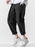 Casual Stripe Pants With Belt And Pockets