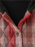 Women's Trendy Plaid Button Hooded Cotton Coat