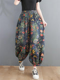 Retro Flowers Printed Bloomers Loose Jeans