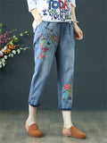 Casual High-waist Loose Embroidery Jeans