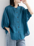 Retro Round Neck Puff Sleeve Shirt