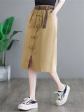 Solid Slit Korean Style Skirt For Female