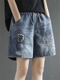 Retro High-waist Embroidery Short Jeans
