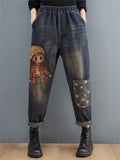 Embroidered High Waist Jeans With Pockets