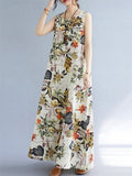 Sleeveless Floral Linen Dresses for Women