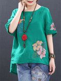 Retro Ethnic Style Embroidery O-neck T-shirts