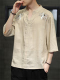 Chinese Style Crane Casual Half Sleeve Men's Shirts