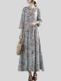 Cotton Linen Floral Slim Women's Dresses