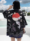 Women's Crane Carp Pattern Japanese Kimono Inspired Shirt Jacket