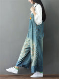 Vintage Embroidered Wide Leg Denim Jumpsuit