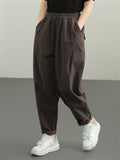 Comfy Elastic-waist Solid Color Harem Pants