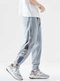 Retro Patchwork Leg Cuff Drawstring Jeans