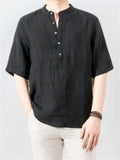 Vintage V-Neck Half Sleeve Comfy Linen Shirt for Men