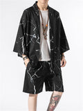 Men's Chinese Style Printed 3/4 Sleeve 2-Pieces Kimono Sets