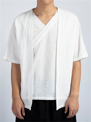 Cotton Linen Fake Two-piece Shirts