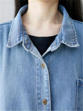 Lapel Light Blue 3/4 Sleeve Long Denim Jacket