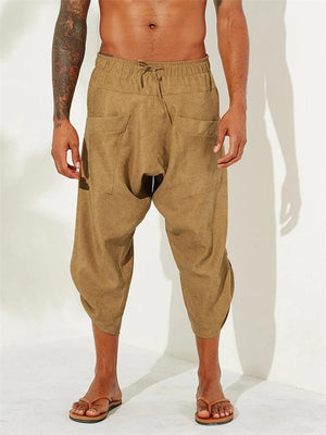 Men's Calf Length Linen Harem Pants