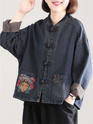 Ladies Spring Autumn Denim Vintage Lapel Modern Jackets