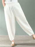 Summer Loose Cotton Linen Elastic Waist Pants For Women