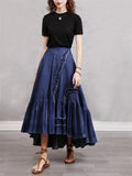 Irregular Plicated Retro Denim Long Skirt