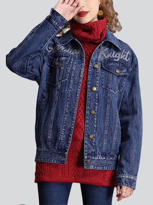 Lady Casual Slim Fit Autumn Embroidered Denim Jacket