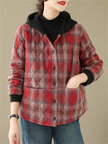 Women's Trendy Plaid Button Hooded Cotton Coat