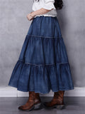 Loose Tiered Skirt Denim Long Skirt