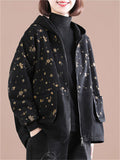 Black Hooded Printed Thicken Ladies Jackets