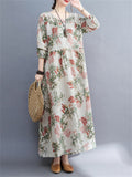 Women's Cute Floral Round Neck Cotton Linen Dresses