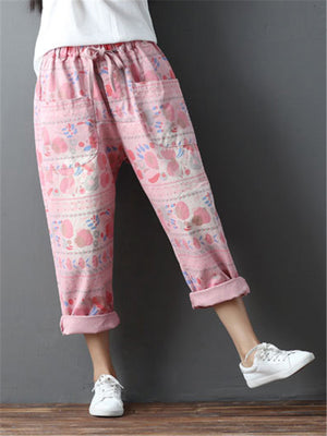 Pink Color Floral Printed Straight Leg Pants