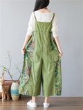 Vintage Floral Wide Leg Denim Jumpsuit