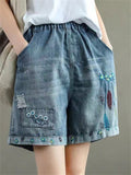 Retro High-waist Embroidery Short Jeans